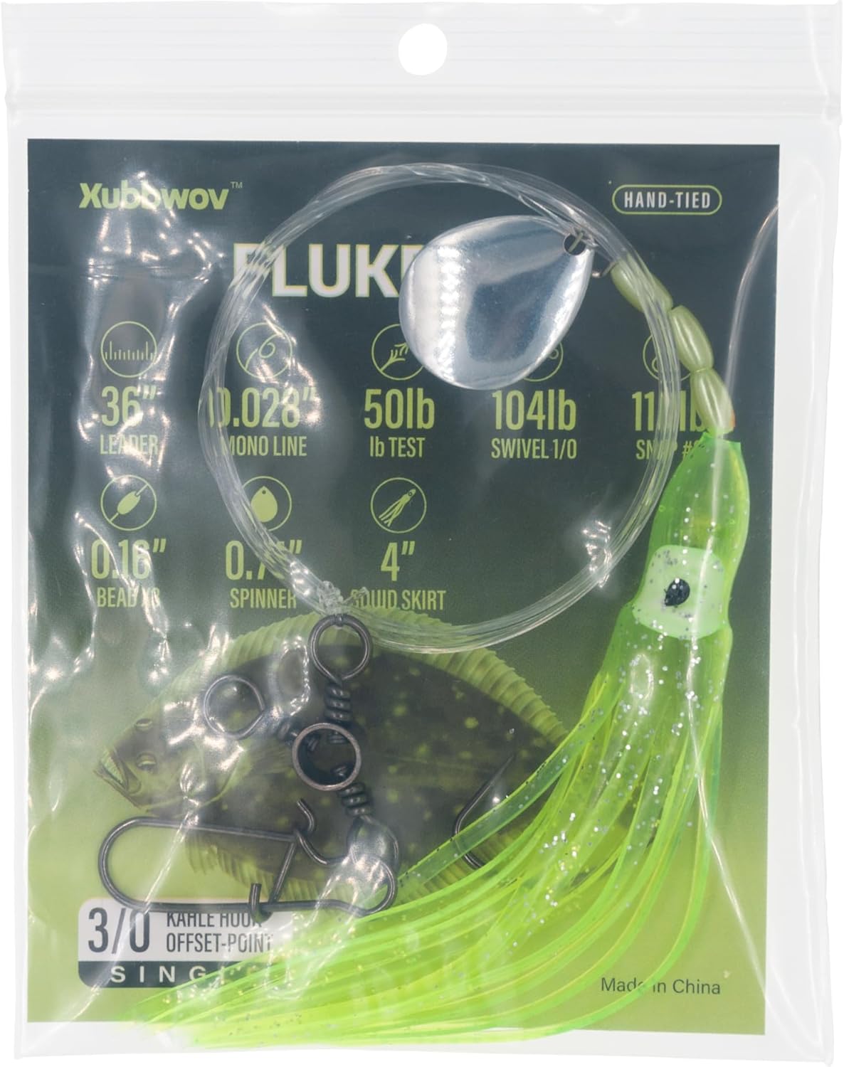 Xubbwov 6-Pack Fluke Rigs 3/0 Kahle Hook