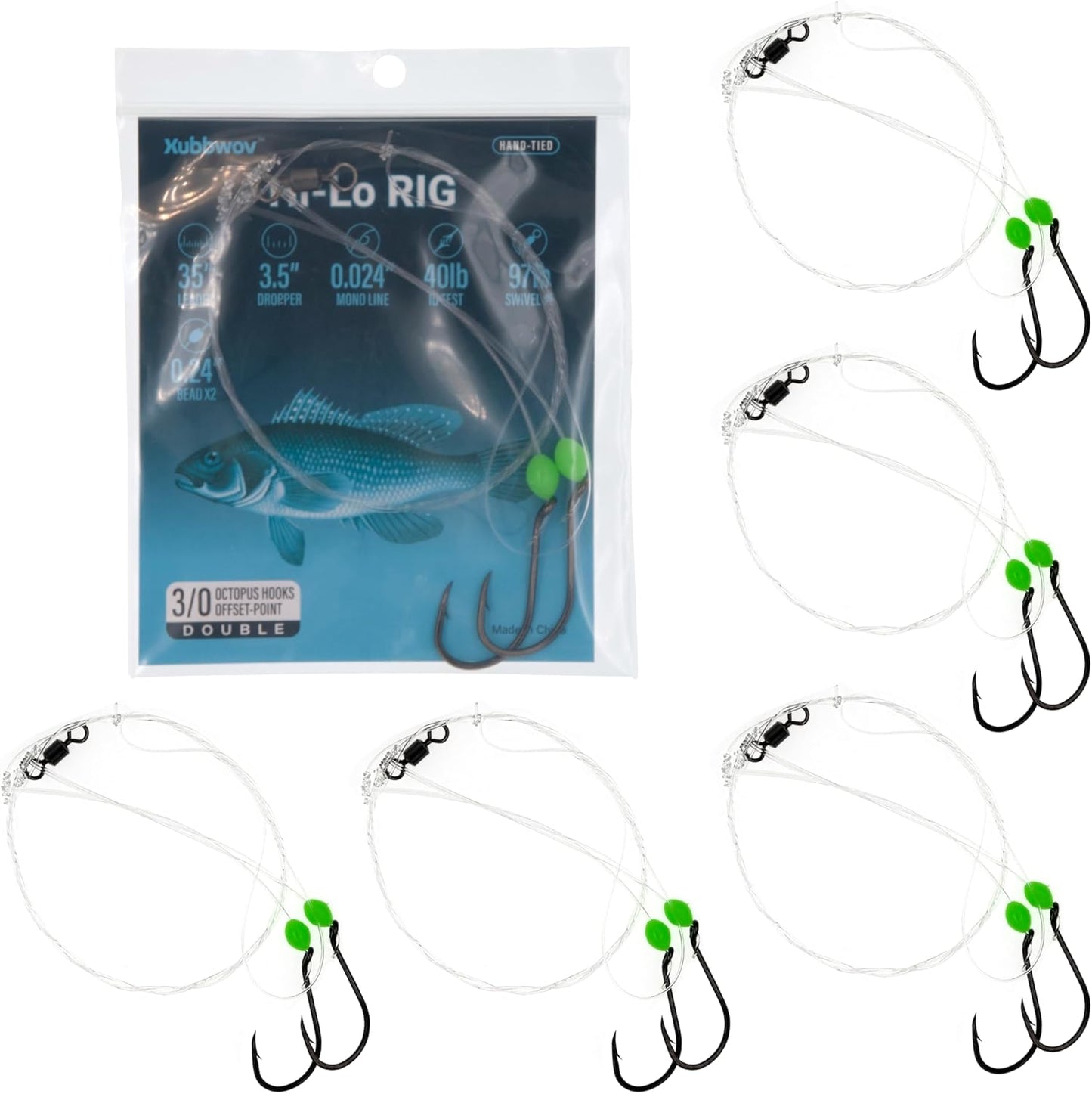 Hi-Lo Rig 6-Pack Hand Tied Saltwater Fishing Rigs 3/0
