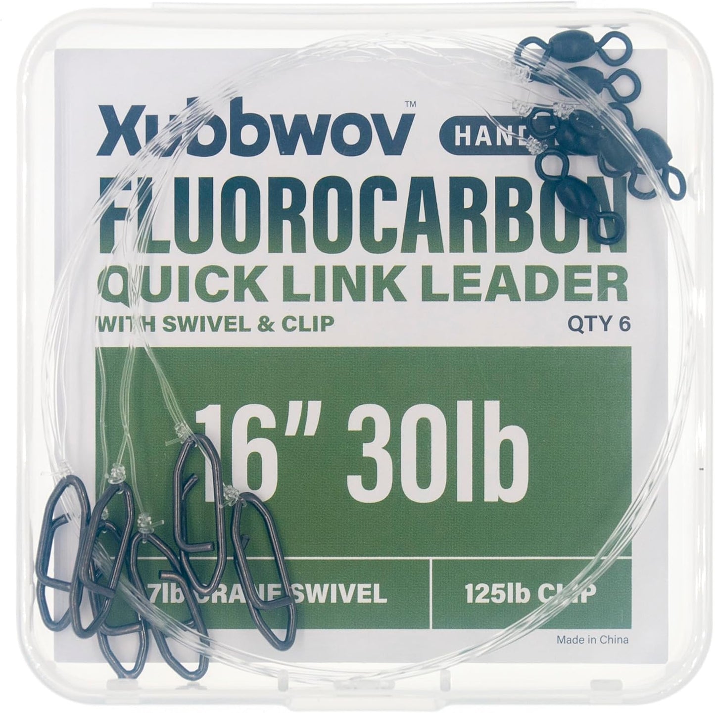 6 pcs Hand Tied 16" 30lb Fluorocarbon Quick Link Leaders