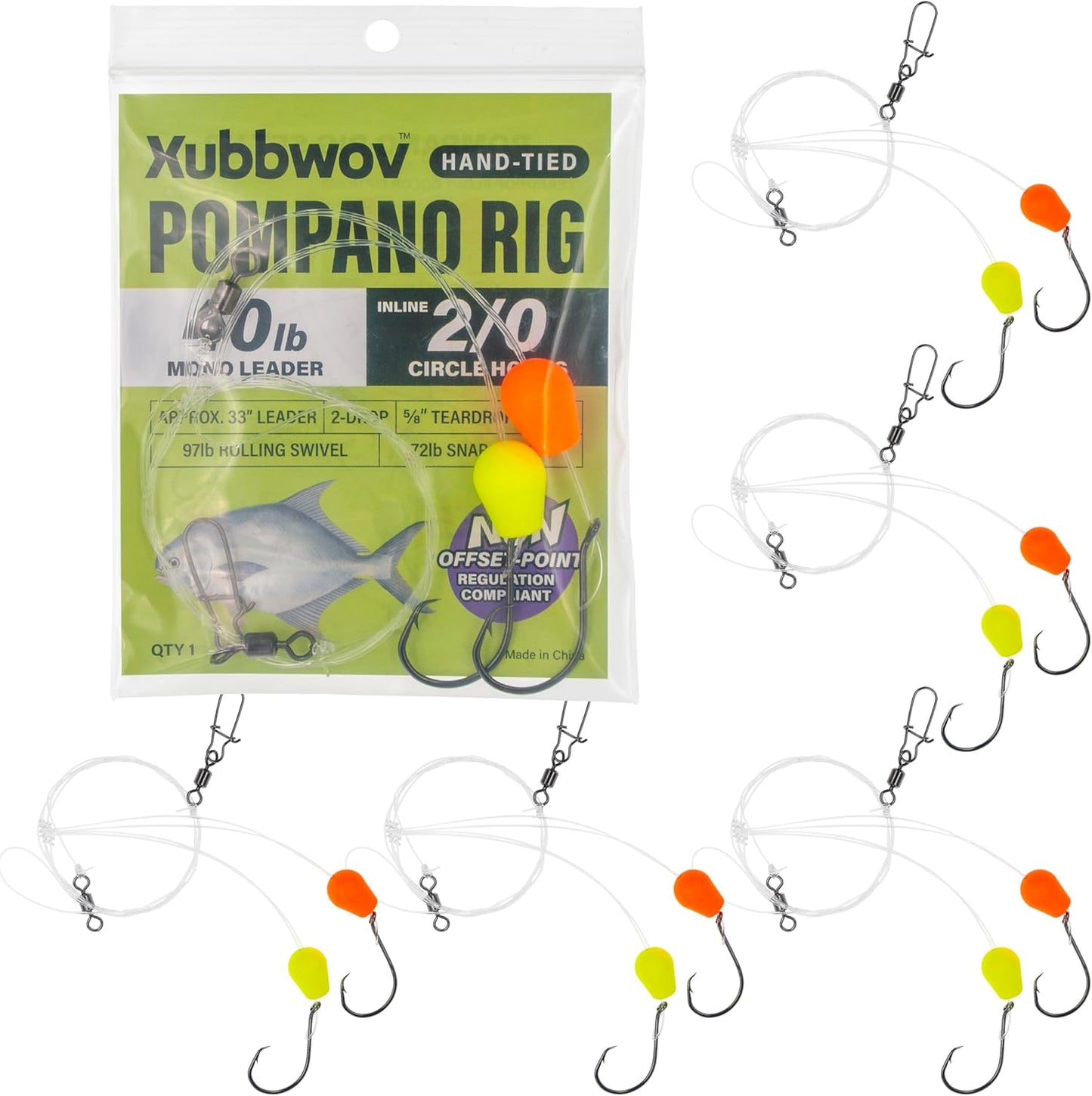 Xubbwov 6-Pack Hand-Tied Pompano Rigs 2/0 | Best for 2026 Surf Fishing