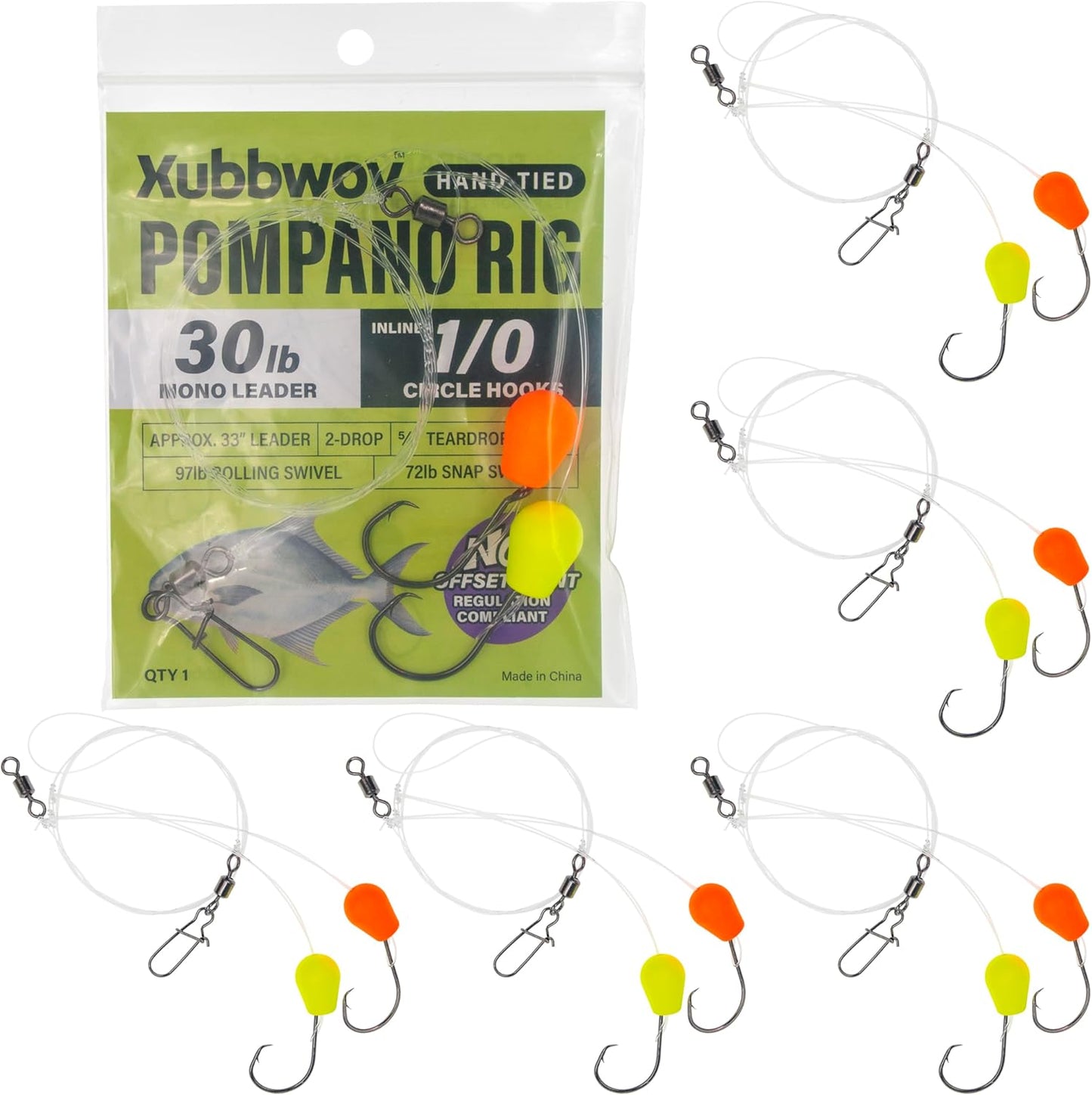 Xubbwov 6-Pack Hand-Tied Pompano Rigs 1/0 | Best for 2026 Surf Fishing