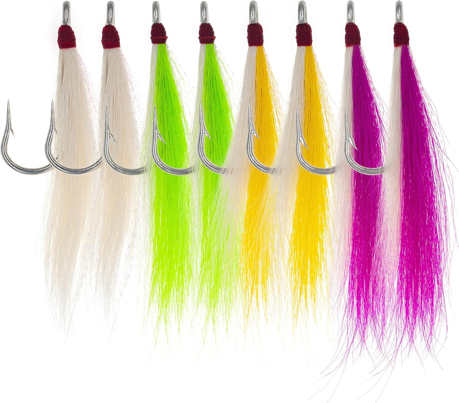 Xubbwov 8pcs multi-color bucktail teasers for saltwater fluke fishing