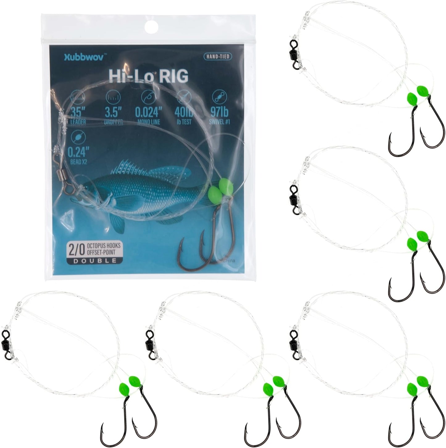 Hi-Lo Rig 6-Pack Hand Tied Saltwater Fishing Rigs 2/0
