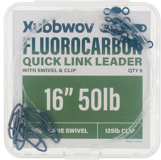 6 pcs Hand Tied 16"  50lb Fluorocarbon Quick Link Leaders