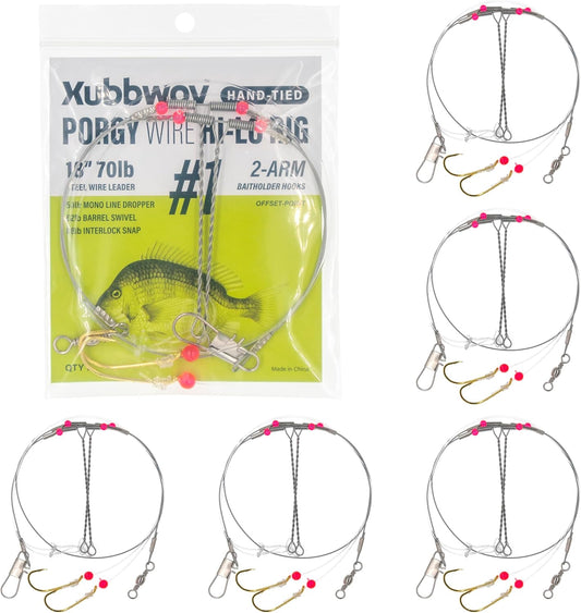 6-Pack Saltwater Fishing Rigs Porgy Wire Hi-Lo Rig #1